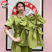 史努比女童短袖连衣裙亲子装夏季裙子绿色小清新设计感立体蝴蝶结
