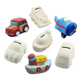 创意diy彩绘陶瓷白模涂色小汽车，储蓄罐模型摆件手工制作石膏玩具
