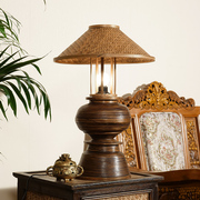 异丽茶室装饰台灯卧室床头灯，创意复古怀旧新中式竹编灯禅意桌灯