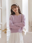小清新甜美紫色毛衣外套，女秋冬2023温，柔风短款宽松针织衫开衫