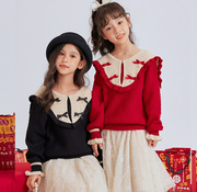 女童韩版纯色年装套装，两件套秋冬儿童长袖毛衣，网纱短裙套装
