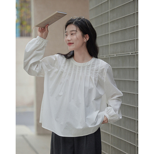 觅定法式白色衬衫春装，女2024韩系chic独特别致泡泡，袖长袖上衣