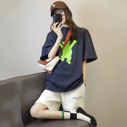 炸街短袖短裤运动套装女夏季跑步宽松韩版学生纯棉休闲两件套圆领