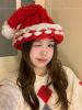 圣诞小红帽～可爱粗毛线保暖冬季氛围感针织毛线帽网红拍照装饰帽