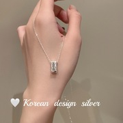 韩国长方形s925纯银项链女短款锁骨，链小众设计高级感2024叠戴