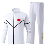 中国队国服亲子运动套装比赛服全套上衣长裤立领，开衫短袖三件套