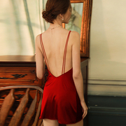 吊带睡裙女夏季冰丝高级感薄款2023年心机露背红色性感睡衣女