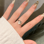 银色珍珠戒指女小众设计素圈戒指，女轻奢高级感尾戒时尚个性食指环