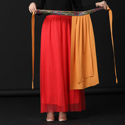 广场舞藏族舞民族舞蹈服装小围裙一片式长款裙子，飘带跳舞服配饰