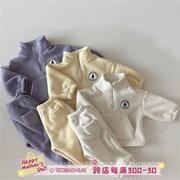 韩版ins婴幼儿加绒加厚时尚套装23冬季宝宝摇料绒卫衣裤子两件套