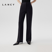lancy朗姿2024夏季醋酸，黑色修身西裤高腰，阔腿长款气质西装裤女