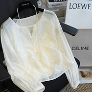 白色新中式国风莱赛尔，重工刺绣衬衫女宽松显瘦长袖气质上衣833b