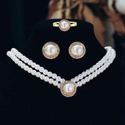  欧美复古双层珍珠带钻项链耳钉西式新娘颈链百搭婚纱配饰郑