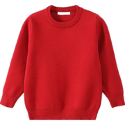 韩版男童酒红色毛衣新年宝宝圆领宽松加厚儿童本命年亲子装全家