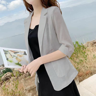 亚麻小西装女外套薄款2023夏大码棉麻西服，韩版舒适休闲英伦风女潮