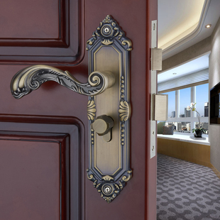 福莱雅室内卧室房门，古铜青红五金欧式锁具，三件套门锁通用型复古
