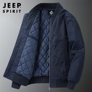 吉普JEEP棉衣外套男士冬季中年爸爸棒球领加棉加厚宽松休闲棉服男