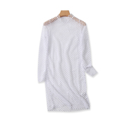 韩版夏季镂空网格中长款T恤包臀修身性感圆领长袖薄款打底衫