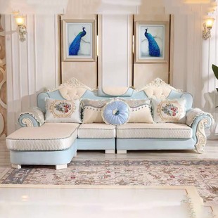 欧式沙发组合小户型现代简约客厅整装转角贵妃L型可拆洗布艺沙发