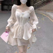 茶歇法式高级感气质连衣裙女夏装抹胸小香风，小白裙甜美仙女公主裙