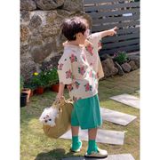 巴拉巴柆夏季儿童衬衫韩版宝宝洋气碎花中大童度假风学生休闲短袖