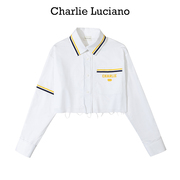 Charlie Luciano时尚休闲polo衫女2024夏学院风标识条纹宽松上衣