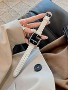 ins春夏款适用苹果手表Applewatch8真皮菱格表带S9765432小香风女
