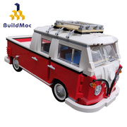 BuildMOC拼装积木玩具创意改装大-众T1皮卡车野营野餐露营车巴士