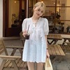 v领镂空白色衬衫裙女夏季2024设计感小众超仙中长款蕾丝上衣