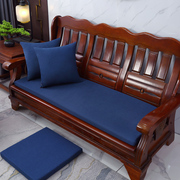 四季纯色亚麻实木沙发垫，坐垫加厚红木长椅，加硬海绵垫子防滑可拆洗