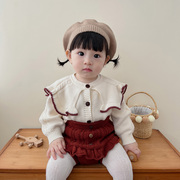 23韩版女童外套春秋女宝宝针织，开衫花苞裤，套装冬装毛衣外出服