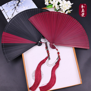 中国风全竹扇子雕刻镂空日式古风，男女士折扇，手工红黑色小巧舞蹈扇