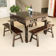 实木餐桌椅组合饭店正方形，明清仿古方桌家用桌子四方桌中式八仙桌
