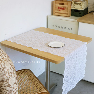 hegaly|浪漫小玫瑰，桌旗纱质桌布蕾丝，法式布艺装饰复古纯白色碎花