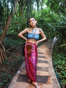 泰国一步裙海岛度假半身裙，波西米亚民族风东南亚高腰，系带纱笼裙夏