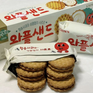 CROWN苹果夹心饼干华夫 克丽安花生办公室休闲食品韩国进口零食