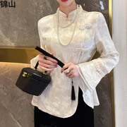 新中式女装2024春装上衣高级感国风复古盘扣，小衫白色提花衬衫