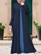 阿拉伯保守回民宽松女装中东妇女雪纺连衣裙撞色套头长袖日常长裙