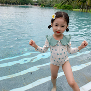 儿童泳衣女童长袖小公主，韩国ins连体，洋气婴幼儿小中童女孩游泳衣