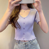 短袖女2023年夏紫色(夏紫色)露脐薄款纯色，针织衫韩版女装冰丝t恤上衣