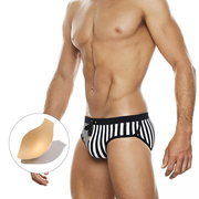 UXH男士黑白条纹罩杯三角泳裤时尚竖条纹显瘦性感贴身比基尼泳裤