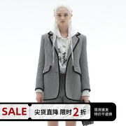 CHENSHOP设计师MASHAMA时尚简约百搭小千鸟格丝绒边西装外套