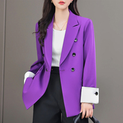 高级感紫色双排扣西装外套，女2023秋冬ol设计感女神范通勤(范通勤)西服