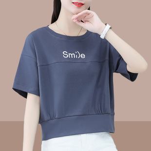 韩国小个子纯棉短袖t恤女士夏季设计感宽松半袖短款上衣