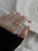 925纯银锡纸纹理开口食指戒指女小众设计时尚个性2022潮