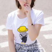 纯棉外贸夏季白色印花小黄人t恤短袖女学生韩版上衣短袖女装
