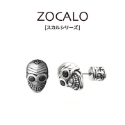 ZOCALO嘎巴拉スカル系列微笑骷髅耳钉黑锆石镶嵌950纯银手工银饰