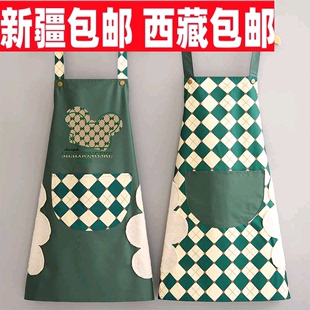新疆西藏时尚配色墨绿菱格挖挂脖围裙 防水防油厨房清洁情侣围腰