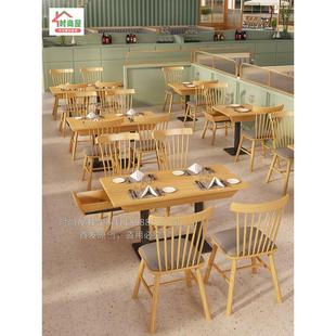 餐饮面馆小吃日料饭店桌椅，组合咖啡西餐厅椅子实木，带抽屉储物餐桌