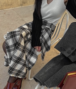 Cmy korea韩国东大门女装 复古英伦格纹荷叶边包臀半身裙